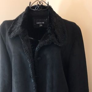 Jones New York Faux Suede & Fur Black Mid-length Coat Size Medium